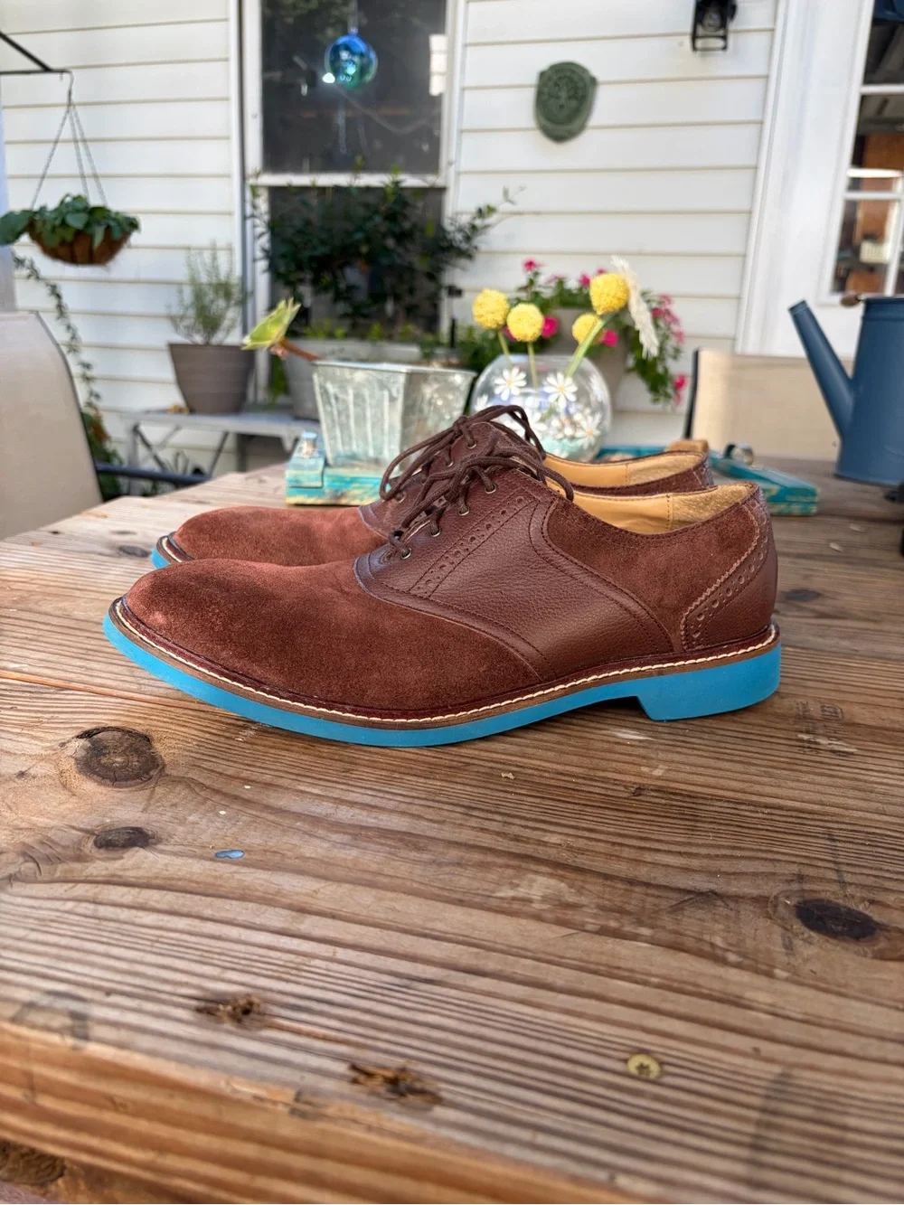 Cole Haan Men’s 10 M Brown Suede Leather Oxford Shoes Blue Sole C12259